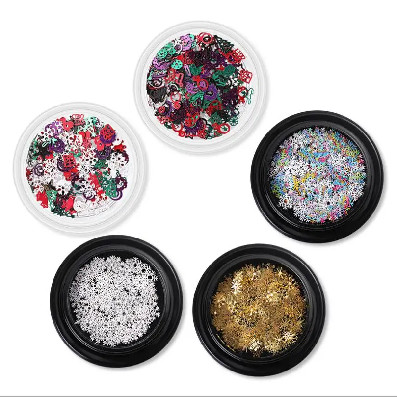 1Bottle Hollow Out Gold Nail Glitter Sequins Snow Flakes Mixed Design Decorations for Nail Arts Pillette Nail Accessories T0073