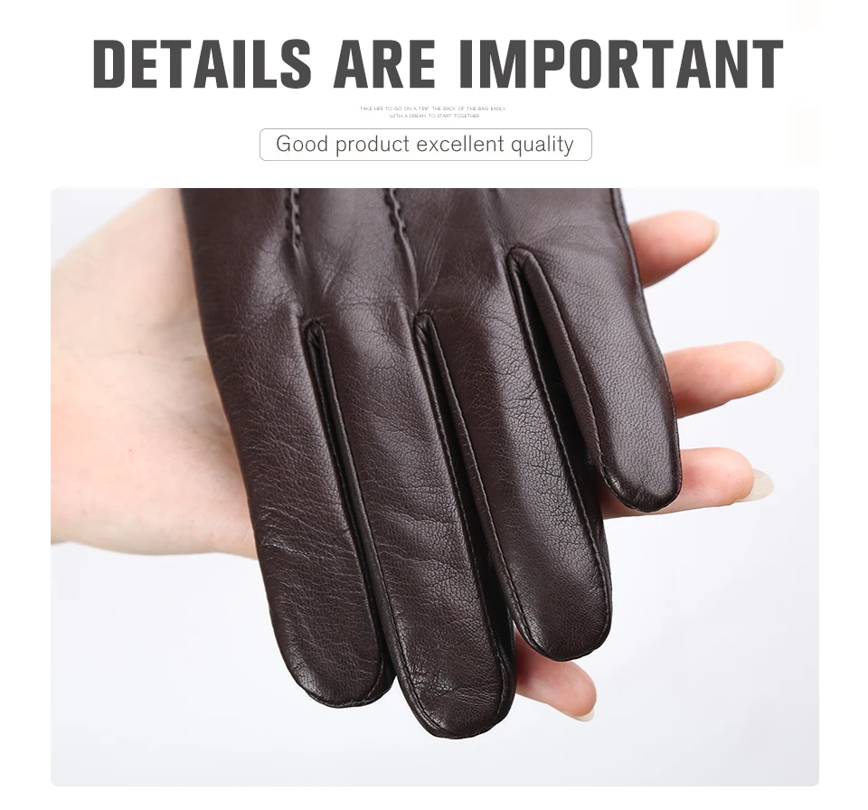 Comfortable Keep Warm Gloves Male Winter, Water Ripple Design Sheepskin Men's Gloves, Black Men's Leather Gloves-8001Y