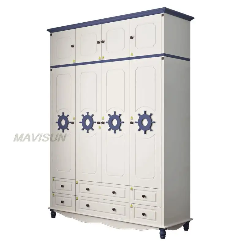 Mediterranean Two Three Four Five Door Wardrobe With Drawers Big Wardrobe Cabinet Storage Children\'s Suite Furniture Combination