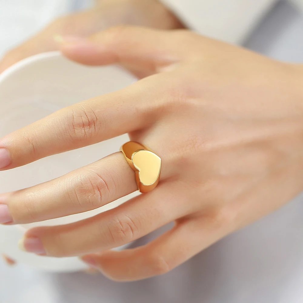 Romantic Heart Shaped Wedding Rings Stainless Steel Gold Color Fashion Jewelry for Women Men Ladies - Birthday Gift