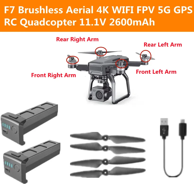 F7 4K Brushless EIS Dual Cameras RC Drone Part 11.1V 2600MAH Battery/Propeller/Arm/4 To 1 Line For F7 RC  Quadcopter Accessories