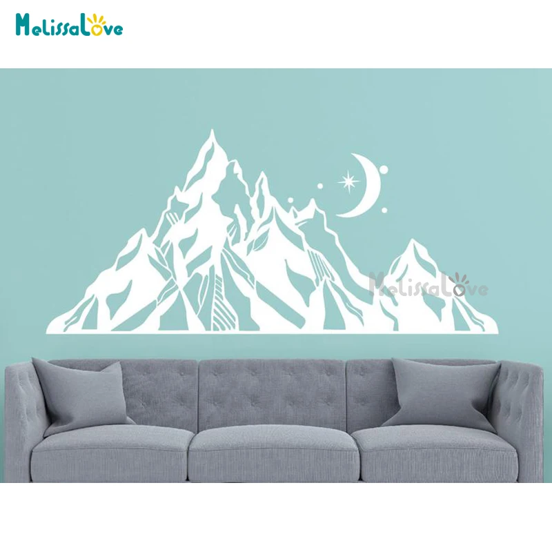 Mountains With Moon And Stars Tribal Decal Nursery Woodland Kids Room Playroom Headboard Removable Vinyl Wall Stickers BD532