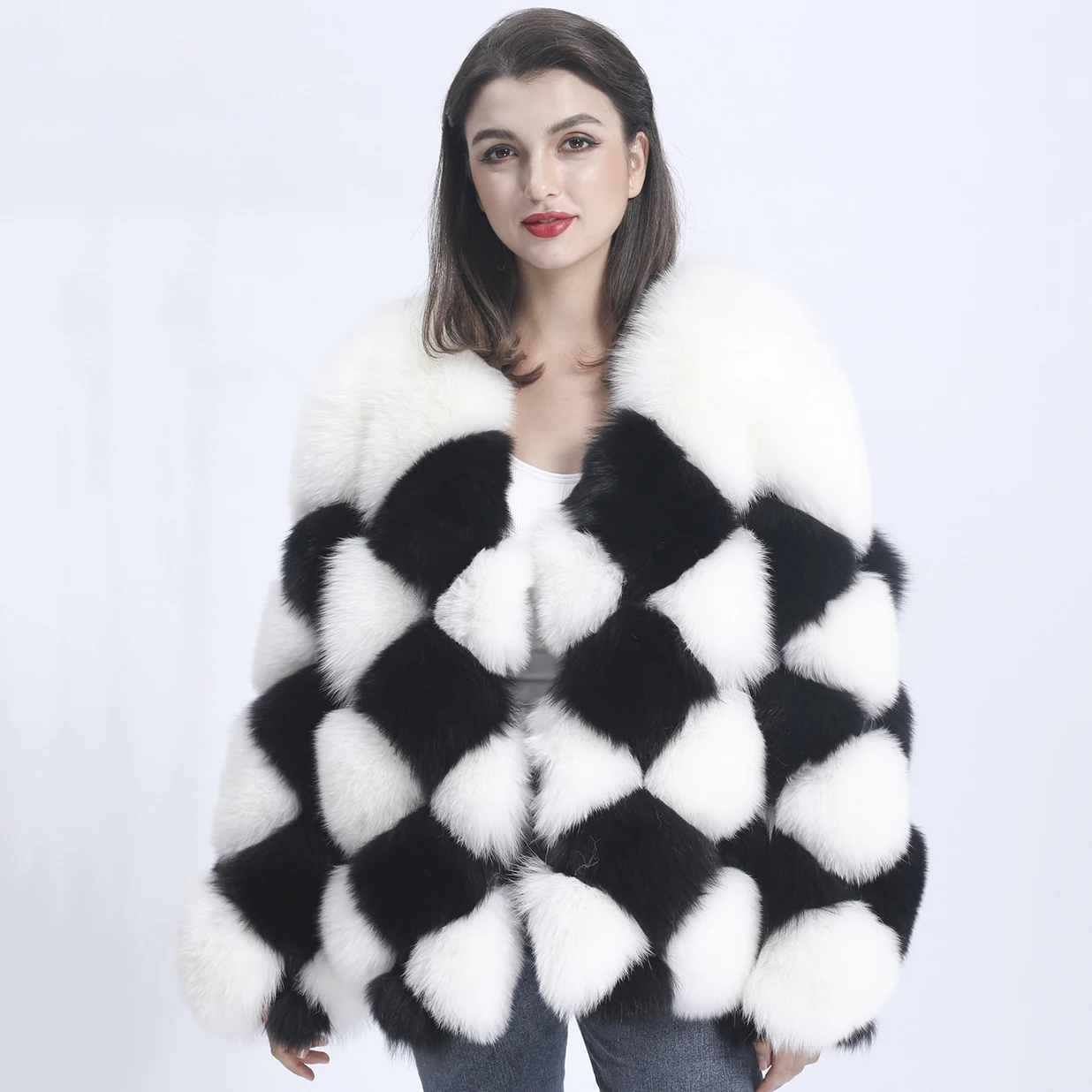 

MISSJANEFUR New 2021 Winter Jacket Women Fur Coat Fashion Luxury Thick Plaid Natural 100% Real Fox Fur Jackets Custom Size 6XL