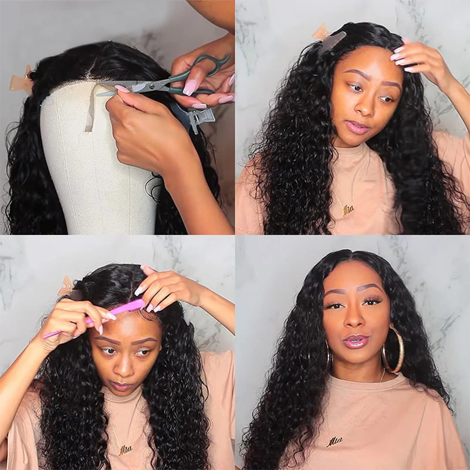 Miss Rola Deep Wave 4x4 Lace Closure Wig 100% Human Hair Wigs Peruvian Remy Hair Wig 180% Density Pre Plucked With Baby Hair