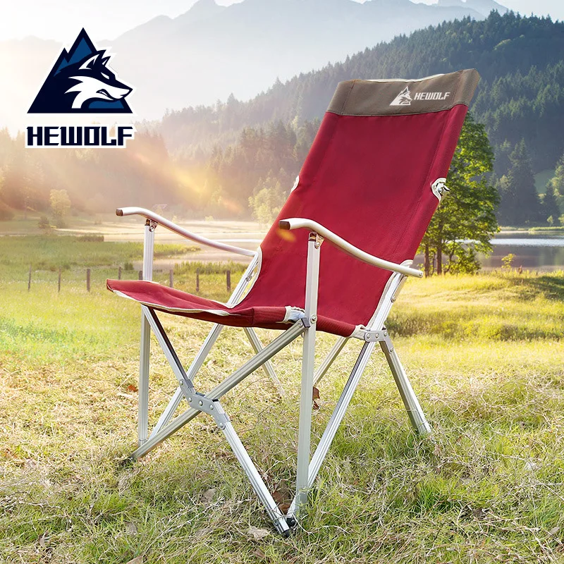 Hewolf Outdoor Ultra-Light Extended Lunch Break Backrest Chair Self-Driving Travel Leisure Fishing Chair Aluminum Alloy Folding