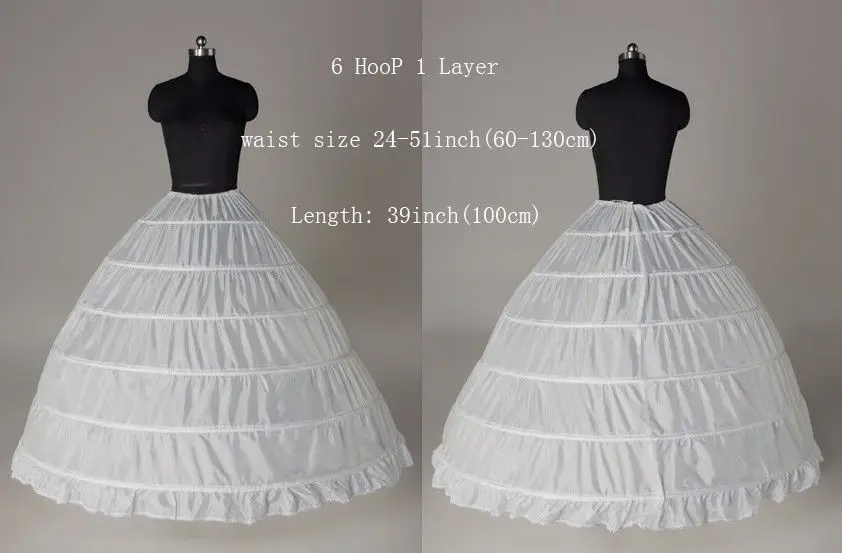 CharmingBridal 6 Hoop Ball Gown Petticoat Half Slip Women Underskirt Wedding Crinoline White