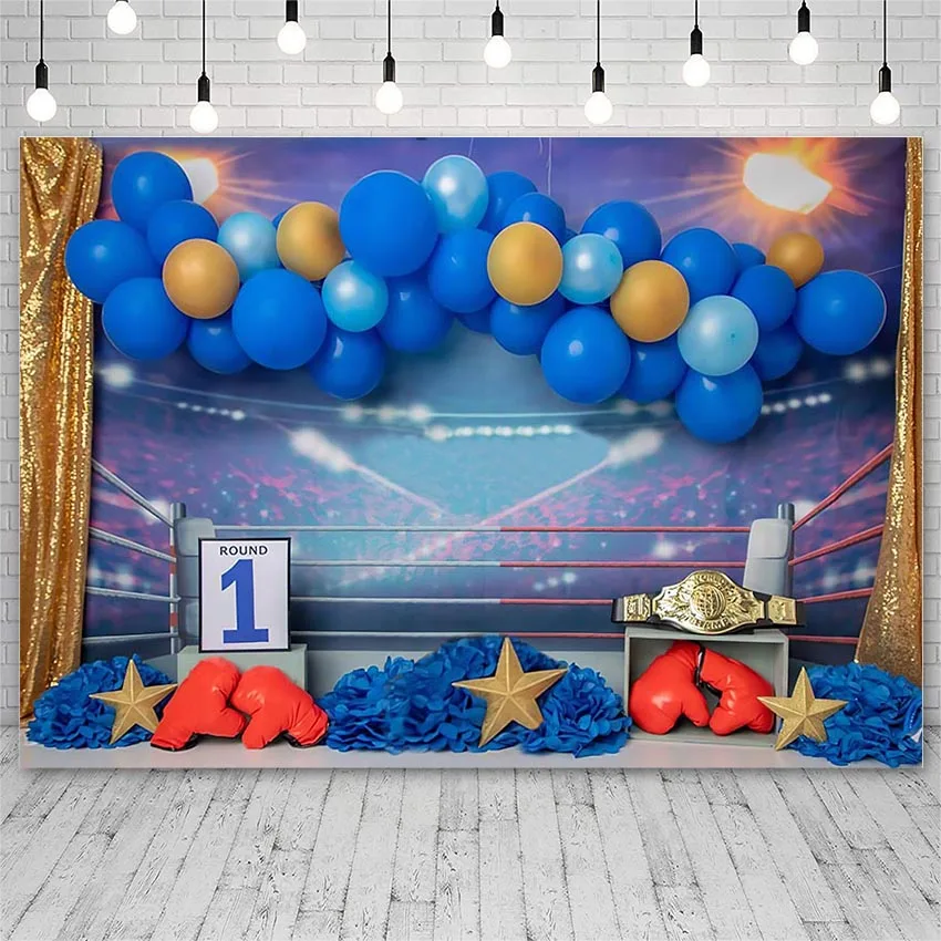 Avezano Boy 1st Birthday Photography Background Boxing Ring Blue Balloon Baby Shower Portrait Sport Backdrop for Photo Studio