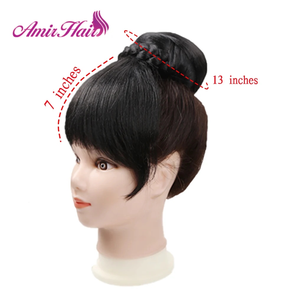 Amir Synthetic Hair Buns with bangs Clip-in Chignons Heat Resistant Fiber Black Burgundy colors Hair Piece Ponytail For Women