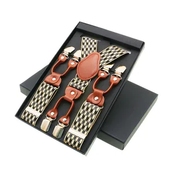 6-clip heren bretels casual mode unisex bretels elegant bruin lederen shirt bretels verstelbare riem papa cadeau