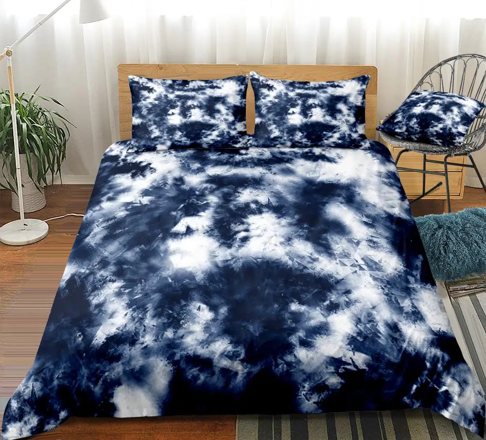 Tie dye Bedding Set Tie Dyed Bed Linen Blue Boho Hippie Bedding Set Bedspread Home Textile Microfiber Beds Set Duvet Cover Set