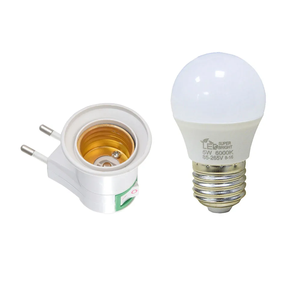 EU Plug Luzes Noturnas LED com Tomada de Interruptor, E27 Holder Base Night Light, 220V, 5W