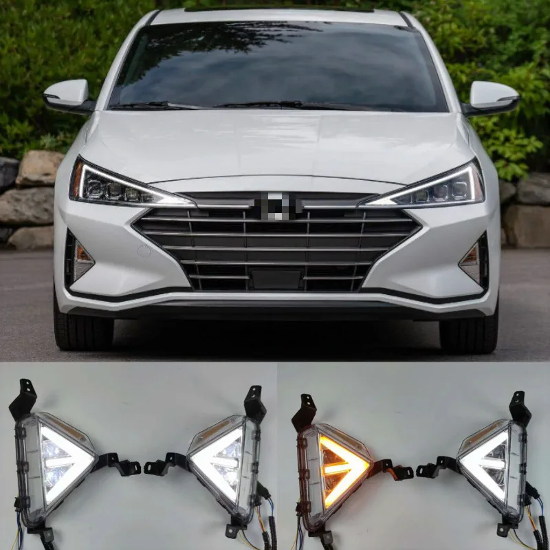 

2Pcs LED fog lamp for Hyundai Elantra 2019 2020 DRL Daytime Running Lights with Yellow Turn signal light Foglight