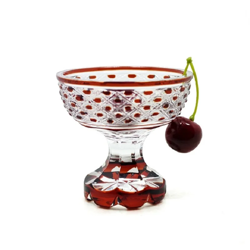 Luxury Japanese Style Edo Kiriko Hand Cut to Ice Cream Bowl Cocktail Cup Wine Goblet