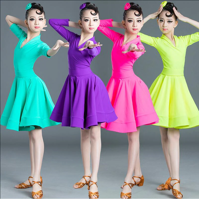 Girls Professional Latin dancing dress Kids Salsa Dance wear clothing Children\'s performance Carnival Latin Stage wear clothes