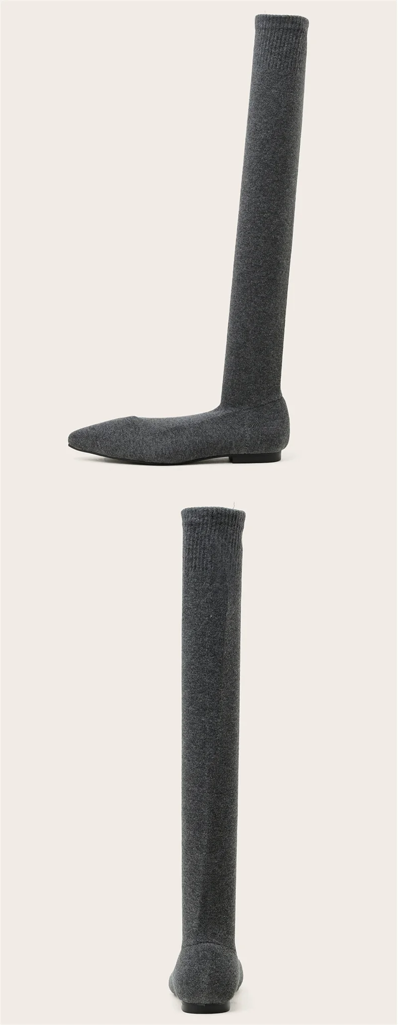 Size 34-40 Fashion Slim Leg Thigh High Sock Boots Women Black Stretch Fabric Pointed Toe Flat Heels Over The Knee Slip On Shoes