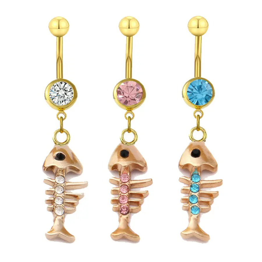 

20pcs/lot Trendy Fishbone Belly Ring Stainless Steel Crystal Belly Bars for Woman Gift Piercing Ombligo