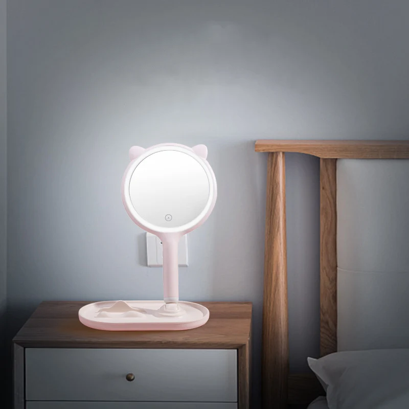 Espejo de maquillaje LED con luz LED ajustable, espejo cosmético de tocador iluminado, con pantalla táctil, 5x aumentos