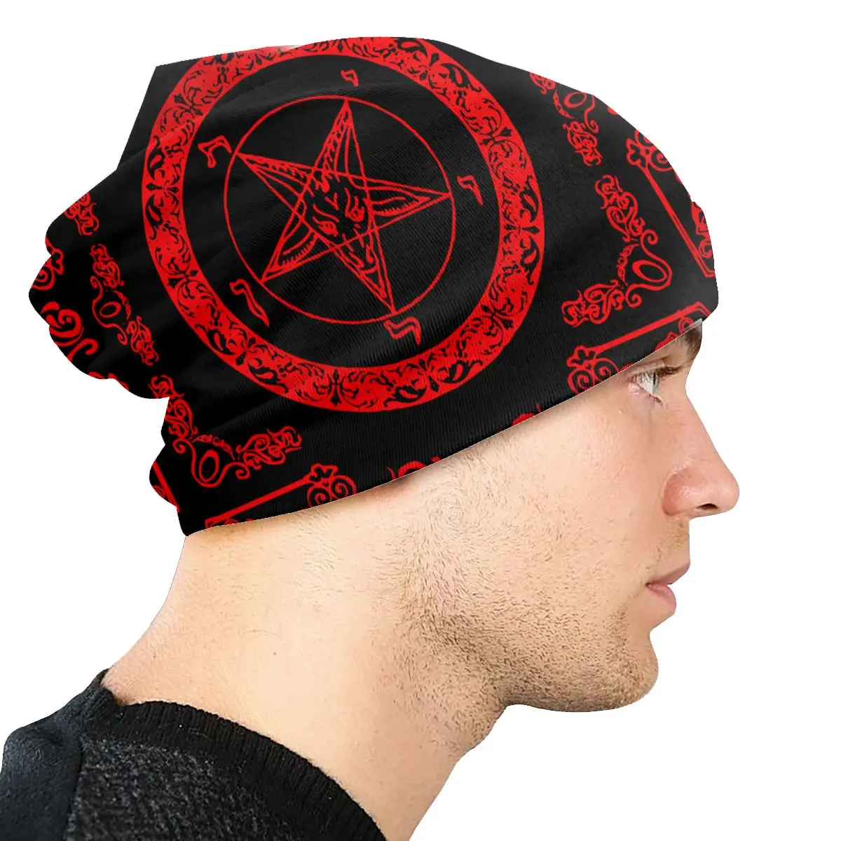 The Sabbatic Goat Baphomet Cap Autumn Winter Skullies Beanies Satan Devil Tarot Satanic Goth Occult Hats Unisex Bonnet Knit Hat