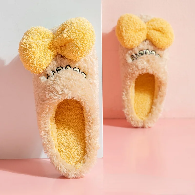 New Autumn and Winter Explosion Style Cute Dormitory Bow Cotton Slippers Home Fashion Men and Women Warm Indoor Couple Slippers