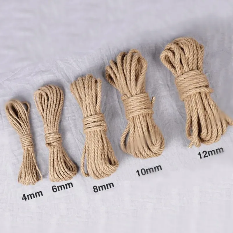 4-12mm Natural Burlap Jute Twine Cord Hemp Retro Rope String for DIY Handmde Craft Gift Packing Wedding Home Decoration Cords