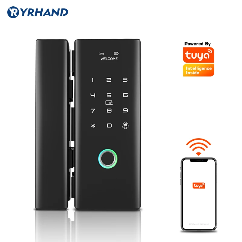 WiFi Tuya Smart Life App Remote Control  biometric fingerprint digital Smart glass door lock for Office