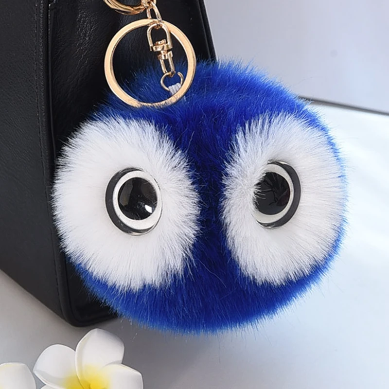 

Cute Girl Fluffy Rabbit Fur Ball Pompom Owl Keychain Women Pompon Owl Female Toy Bag Car Trinket Jewelry Gift