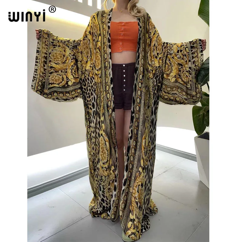 WINYI 2021 vestido longo Women Cardigan robe Cocktail sexcy Boho Maxi African Holiday Batwing Sleeve Silk Robe