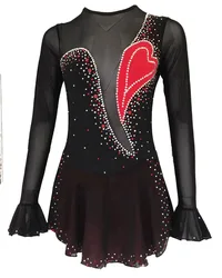 Black Figure Skating Dress  Long-Sleeved Ice Skating Skirt Spandex