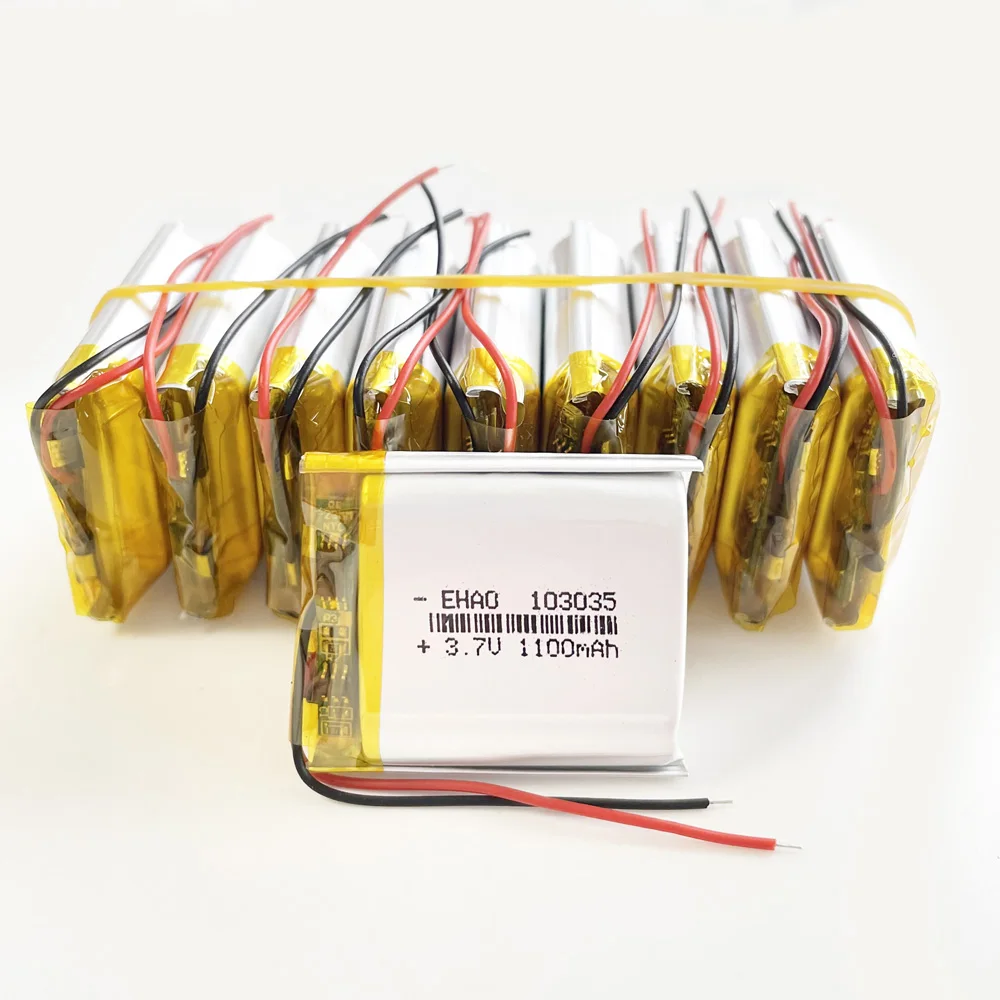 10 PCS 3.7V 1100mAh Lipo Lithium Polymer Rechargeable Battery 103035 For Smart Watch GPS Mobile Phone Camera DVD Bluetooth