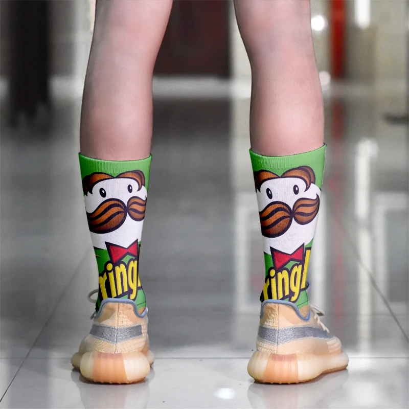 Food 3D Printed Women Long Socks Creative Snacks Potato Chips Heat Transfer Stockings Cotton Funny Happy Schoolgirl Calf Socks