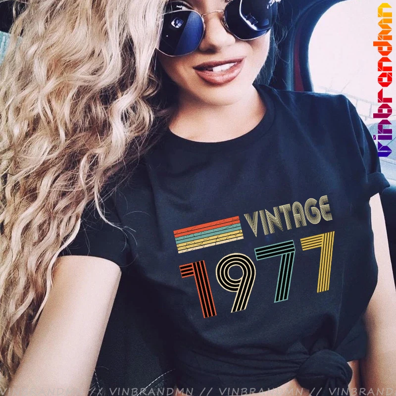 Awesome Vintage 1977 T Shirt woman Retro 70s Luxury Brand Clothes Born in 1977 T-shirt Family Birthday Party Gift fitness Tshirt