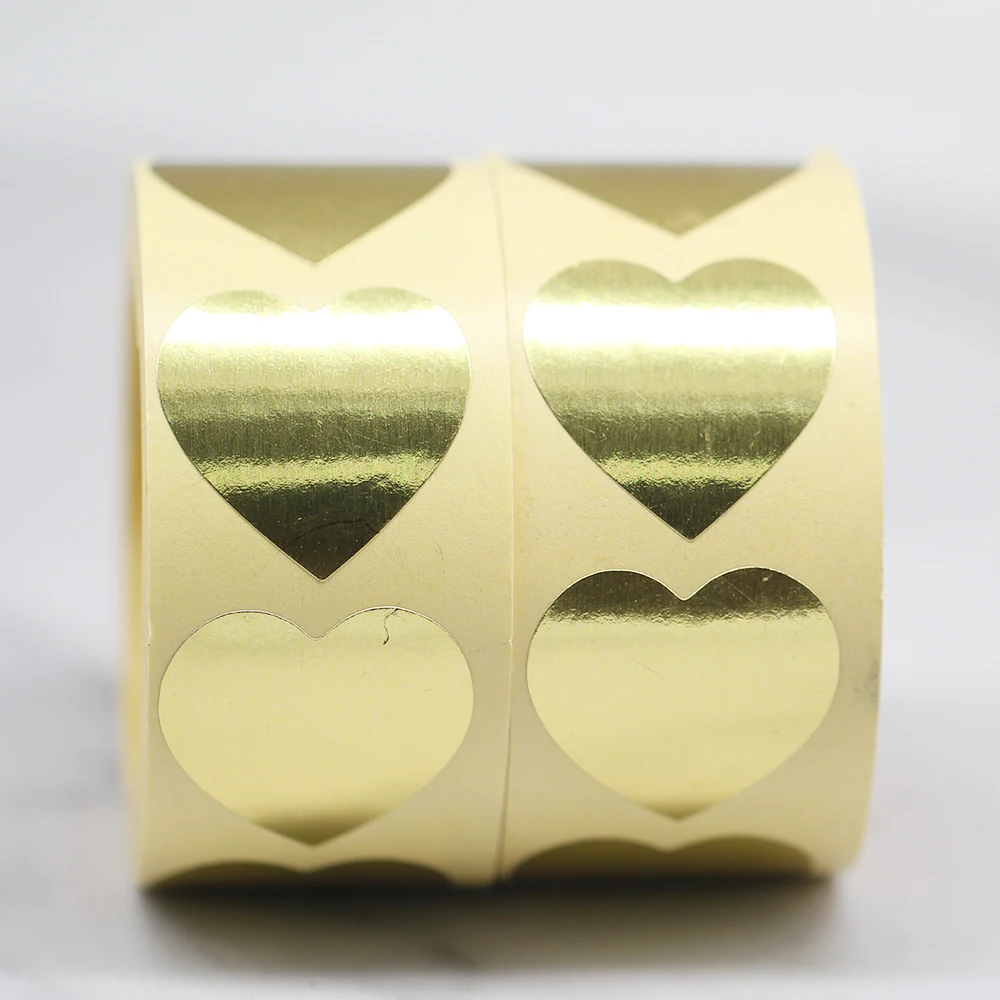 Round Gold Foil Heart Stickers Seal Label Sticker Stationery Envelopes Cake Box Decoration 500pcs/Roll