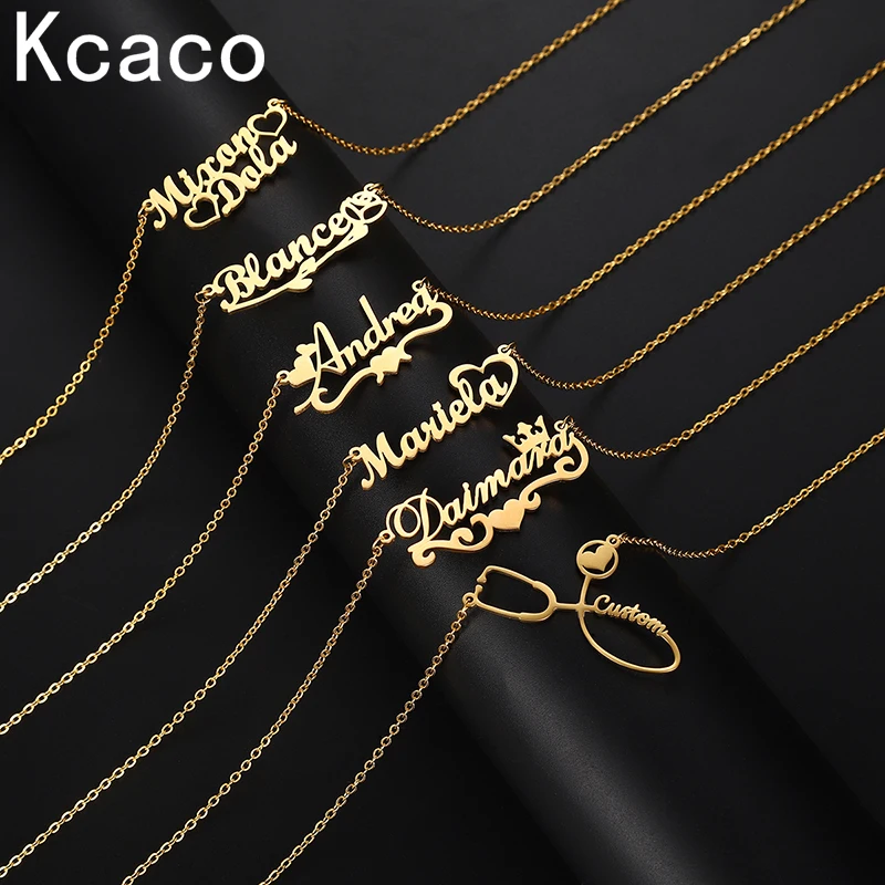 Kcaco-collar de acero inoxidable con nombre y mariposa para mujer, gargantilla de corona con colgante de letra de corazón chapado en oro