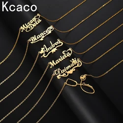 Kcaco Stainless Steel Name Necklace with Butterfly Customized Gold Plated Heart Letter Pendant Crown Choker for Women Jewelry