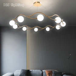 Modern White Glass Chandelier Living Room Restaurant Bedroom Hanging Light Fixture Cord Adjustable Home Art Decoration