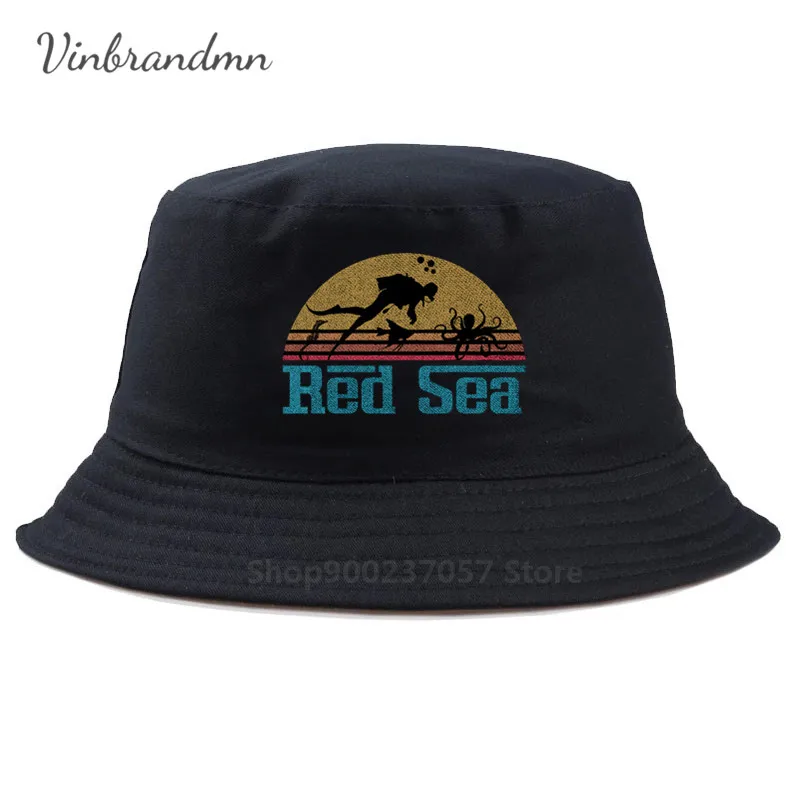 Cool Scuba Diving Vintage 80's Style Red Sea Souvenir Funny Design Panama Bucket Hat Sunmmer New Fisherman Hat