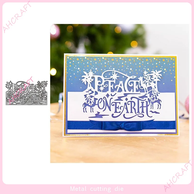 Peace on Earth Lace Metal Cutting Dies for DIY Scrapbooking Photo Album Decorative Embossing Paper Card Crafts Die 2021