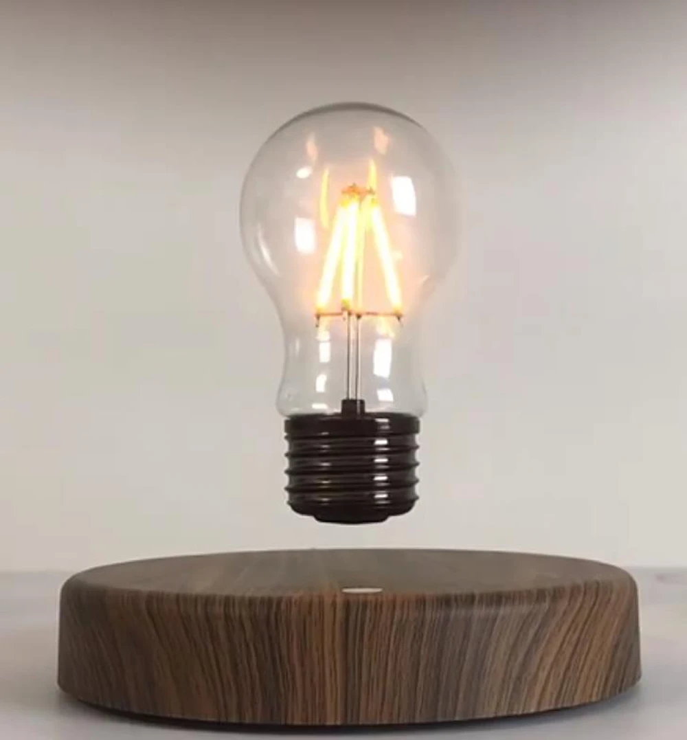 HCNT Wooden Design Magnetic Levitating Light Bulb Floating LED Table Lamp Rotating Home Office Decor Christmas Birthday Gift