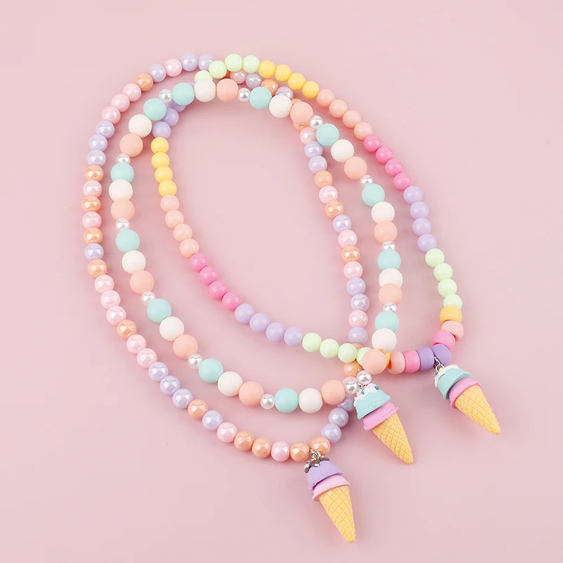 Makersland Kids Necklaces for Girls Ice Cream Pendant Beaded Resin Necklace Candy Color Cartoon Cute Jewelry Christmas Presents