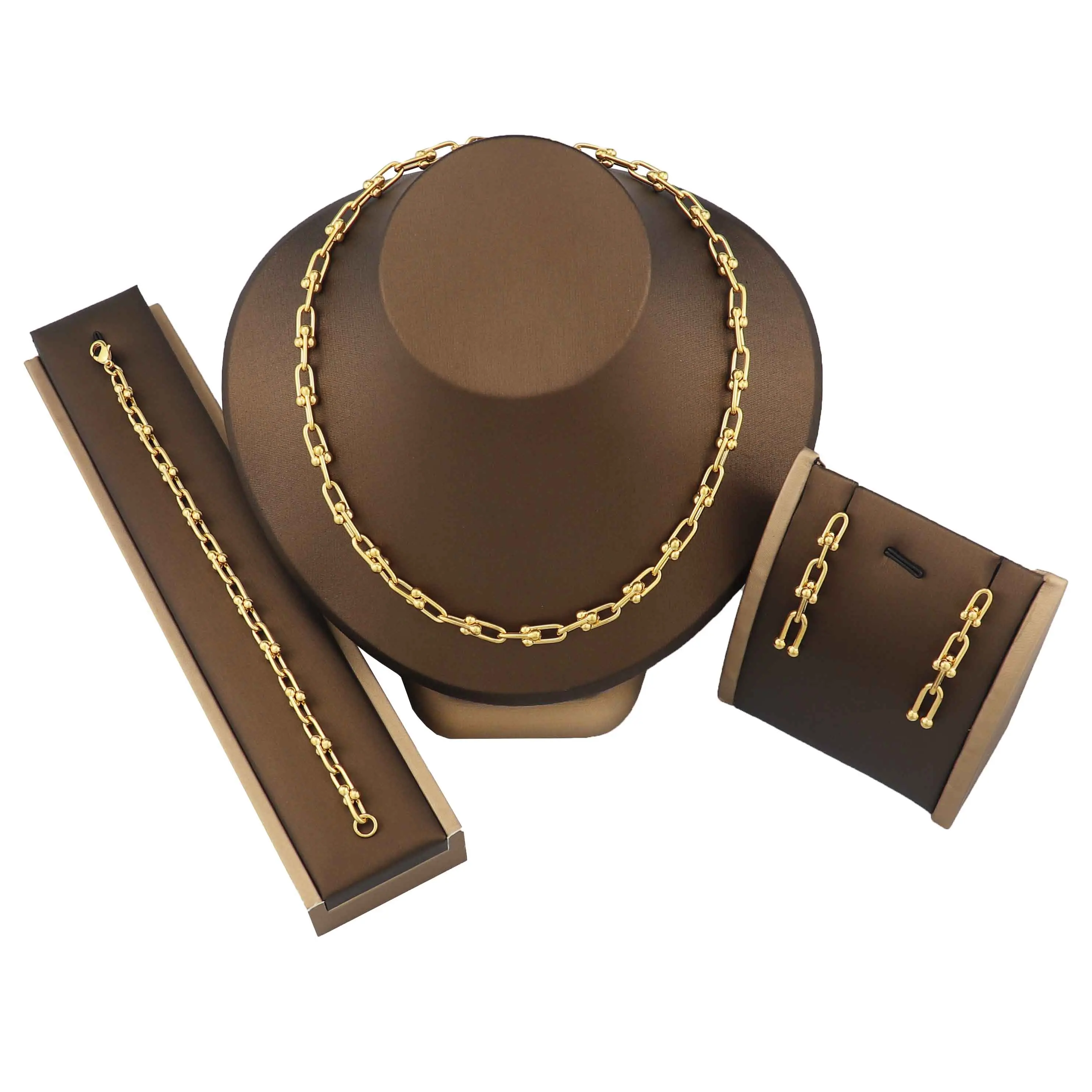 

Fashion Classic Curved 18K Electroplated Necklace Bracelet Earring Jewelry Set