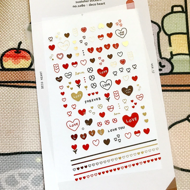 Suatelier Mini Shining Heart Nail Sticker Cute Love Letter Die Cutting PVC Material DIY Hobby Deco Craft Korea Origin Product