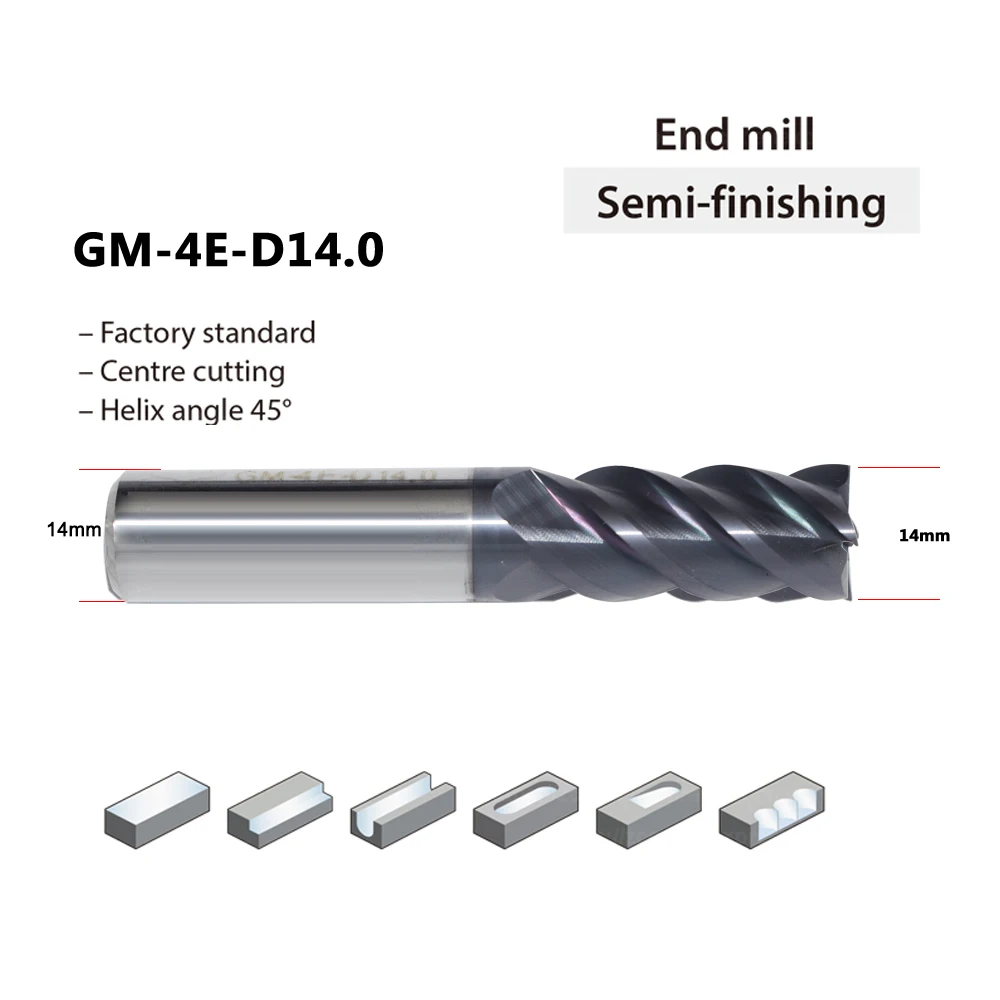 10pcs ZCC 14 mm solid carbide end mill GM-4E-D14.0 D14*14d*32H*75L cnc machine milling cutter 14 mm shank