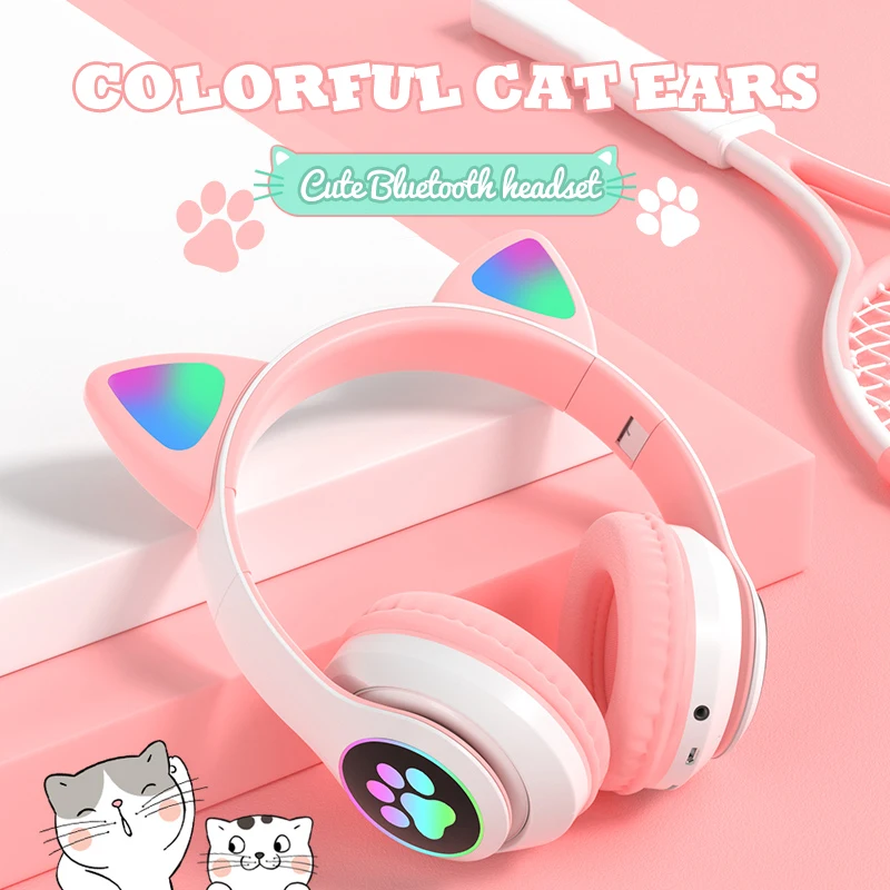 Alimaker Wireless Headphones Cat Ear Bluetooth 5.0 RGB Earphones Bass Noise Reduction Adults Kids Girl Headset TF Card for Phone