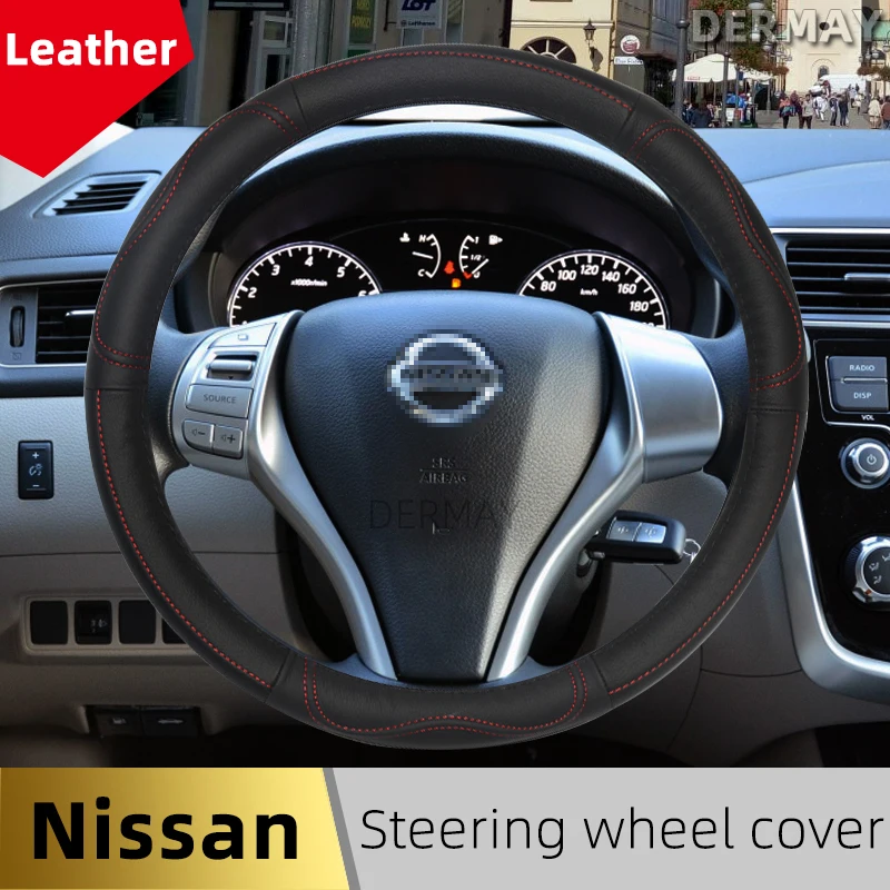 Genuine Leather Steering Wheel Cover for Nissan Qashqai Juke Primera Versa Almera Terrano Kicks March Murano 350z Terrano NV200