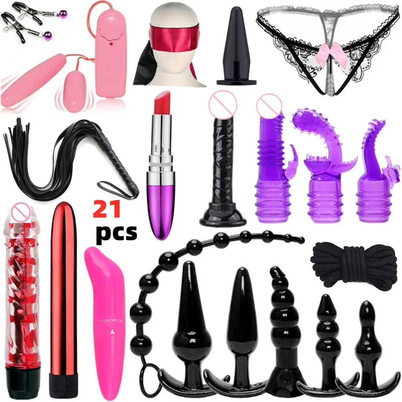 Sex Toys For Couples Erotic Vibrator Anal Bead Butt Plug Whip Rope G Spot Stimulator Dildo BDSM Anal Plug Set Fetish Adult Game