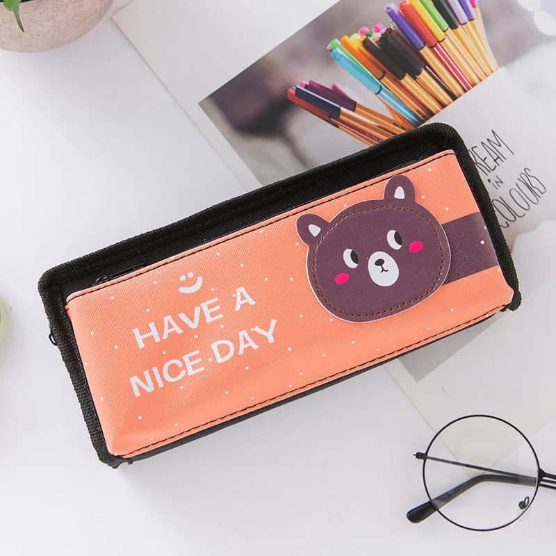 Cartoon bear Canvas pencil case School supplies stationery bag Multifunctional Office Desk Storage Bag view 6
