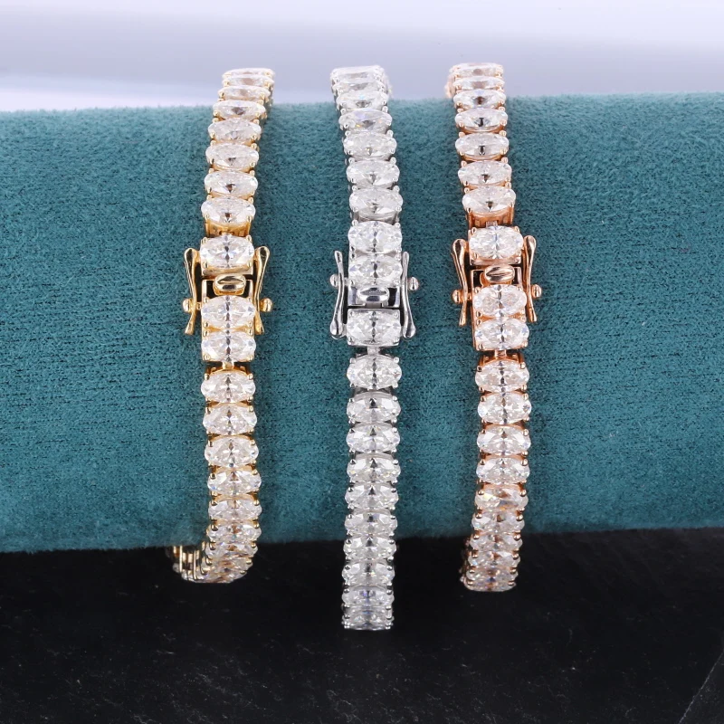 

Wholesale Price Ready To Ship 14k Solid Gold Oval 3x5mm D Color Loose Moissanite Stone Tennis Bracelet