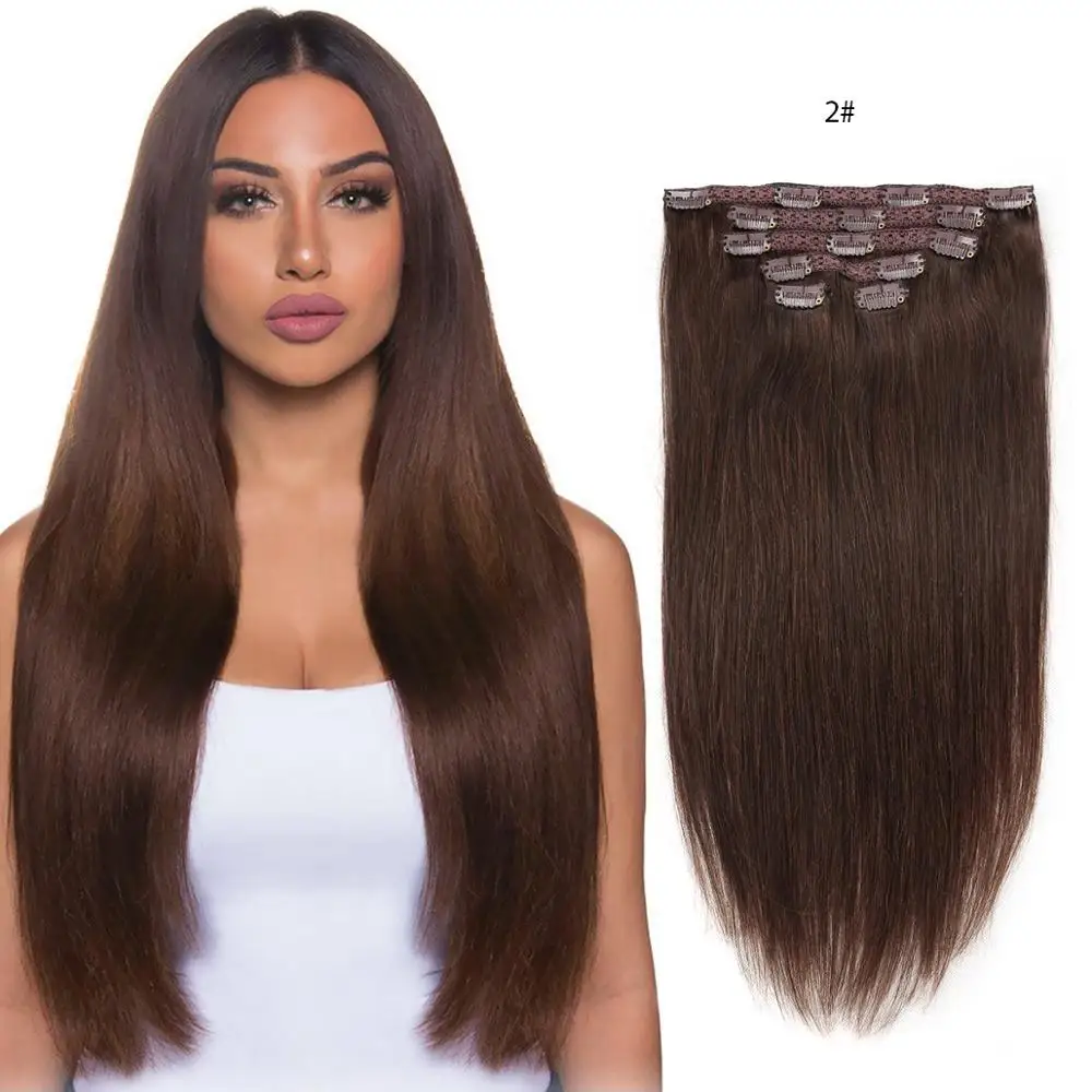 Real Beauty Clip in Hair Extensions Human Hair 70g  Brazilian Machine  Made Remy 7 pieces Silky Straight Human Hair Clip ins