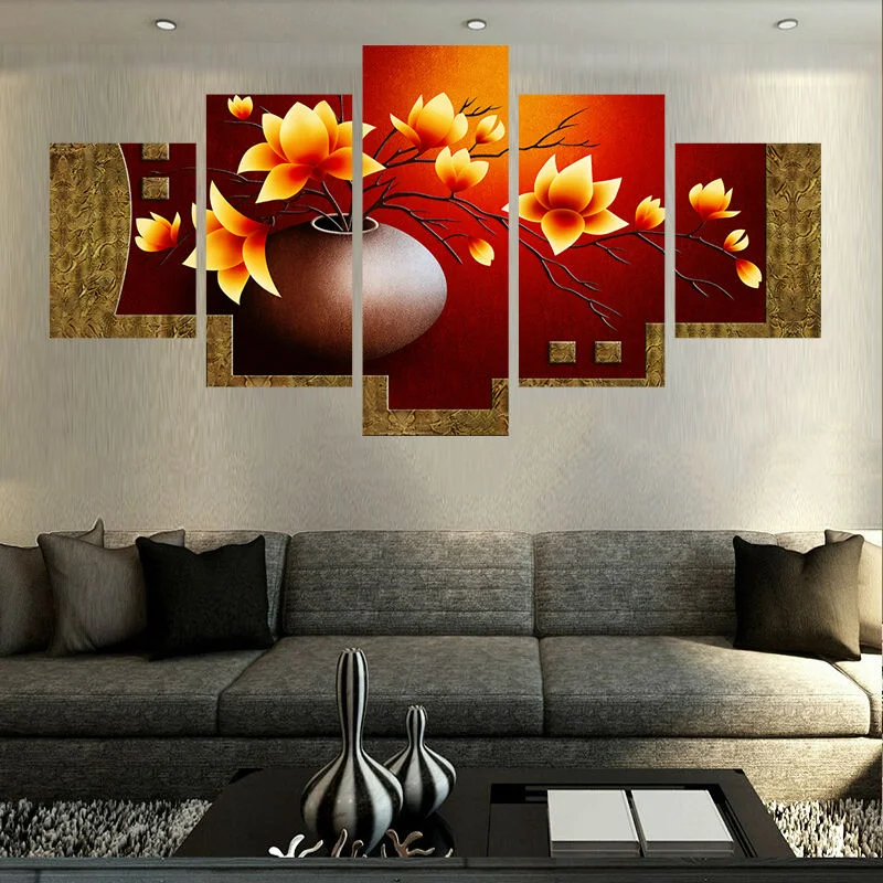 

5 Piece Wall Art Canvas Paintes Modern Decoration Poster Flower Modular Picture Home Interior Print On Canvas For Living Room