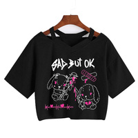 Summer Crop Tops V-Neck Punk Gothic Clothing Tee Harajuku Sexy Short sleeve T-Shirts Streetwear Short Crop Top Women Aesthetics